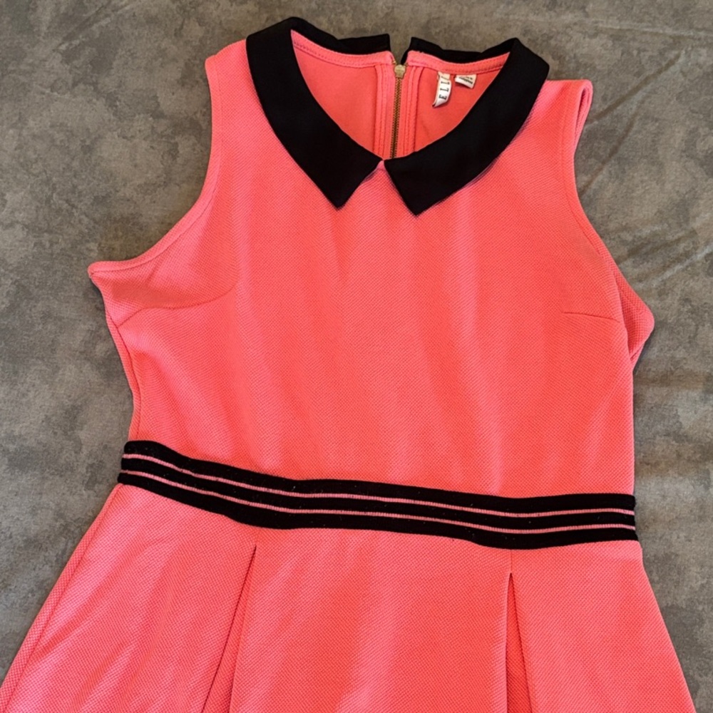 Elle Coral and Black Midi Dress